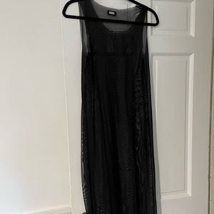 Trendy sheer mesh midi dress black ARKNYC